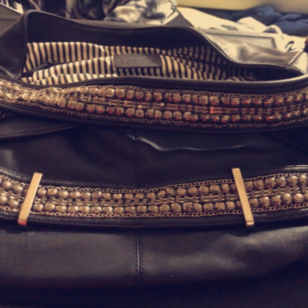 Large black purse with beaded decor